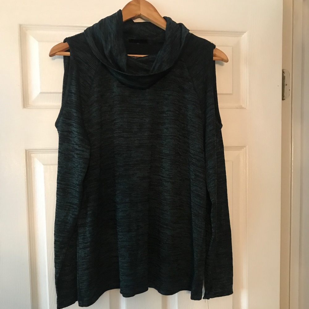 Beautiful Stormy Teal Cold Shoulder Turtleneck